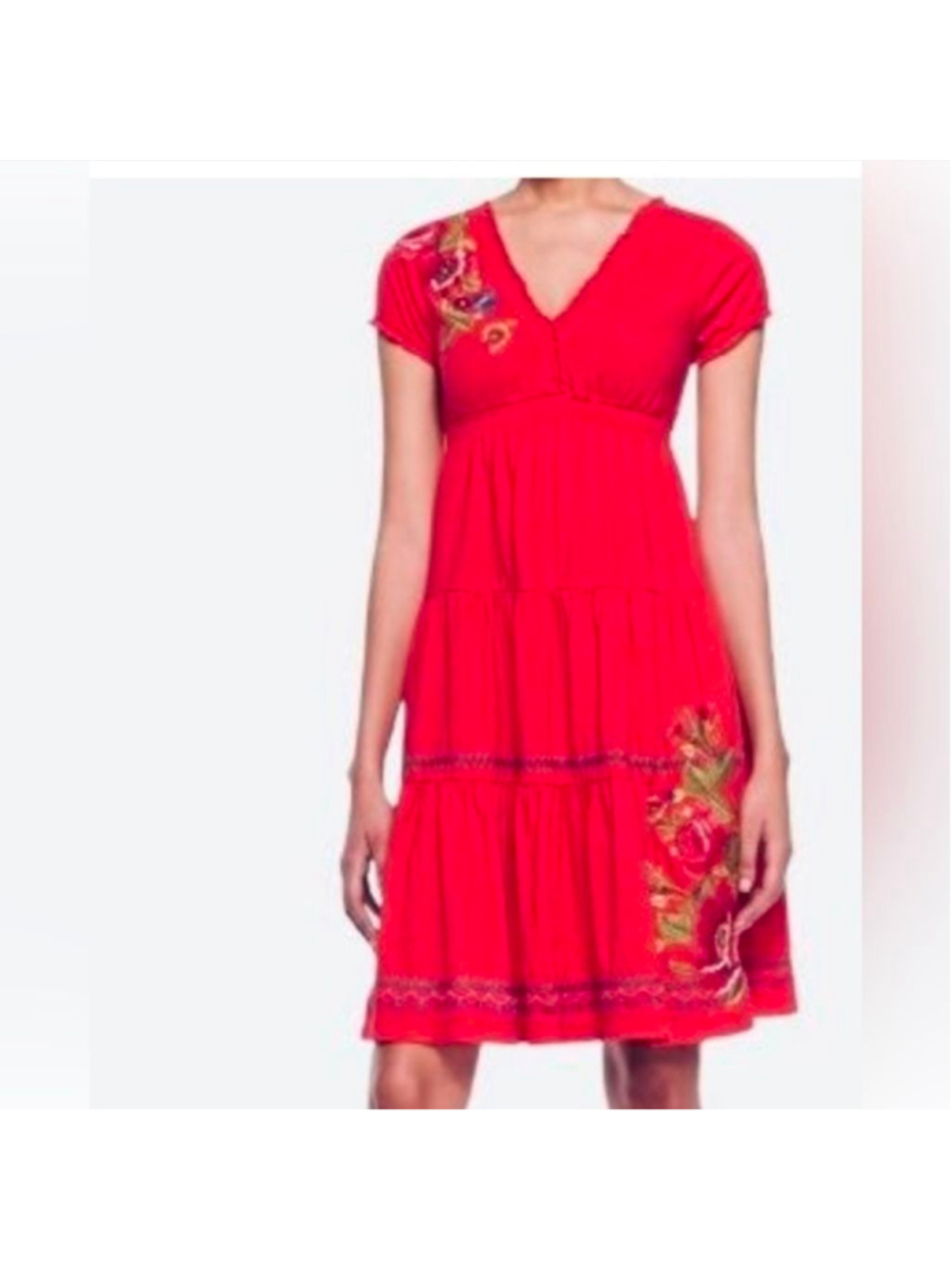 Johnny Was JW Los Angeles Red Embroidered cotton Dress S